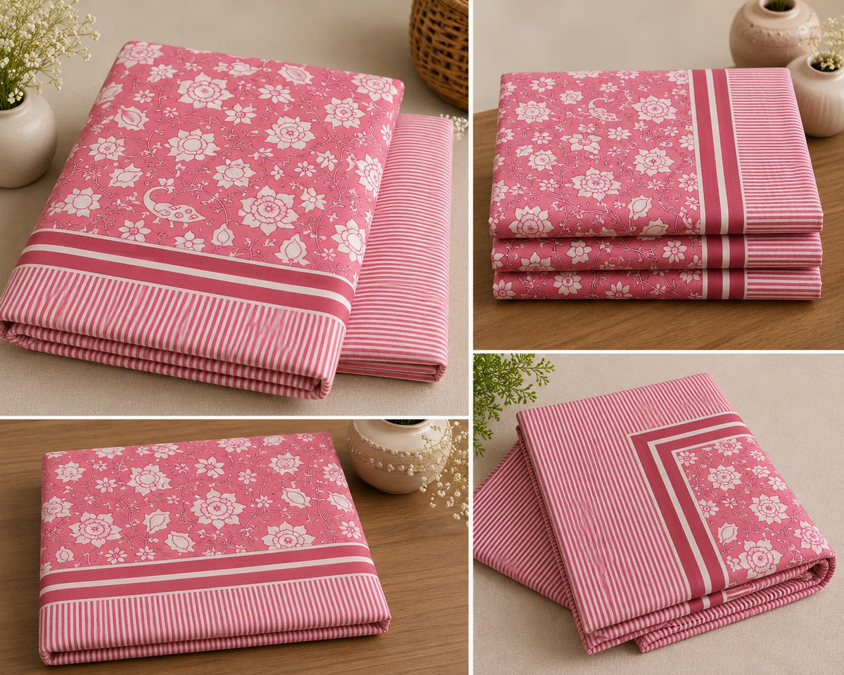 Pink Floral Cotton King Size Bedsheet Set with 2 Pillow Covers | 100% Cotton | 225x275 cm | ChapaSSyahii - Bedsheet Set - ChapaSsyahii