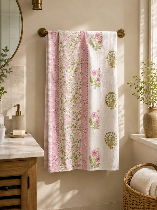 Pink Meadow Waffle Towel - Bath Towels - ChapaSsyahii