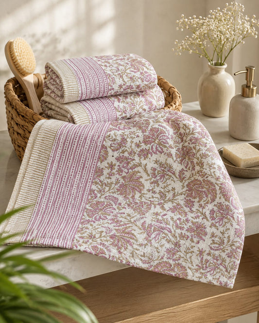Pink Paisley Waffle Towel - Bath Towels - ChapaSsyahii