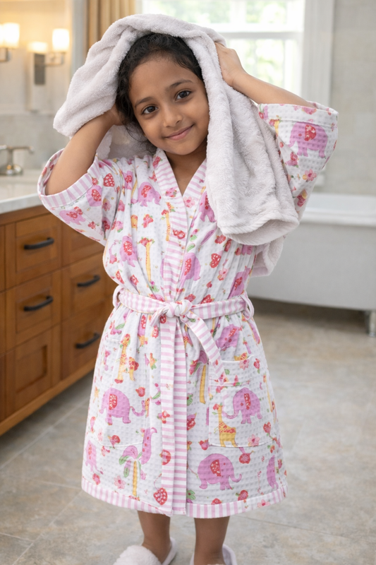 Kids Animal Adventure Cotton Waffle - Pink