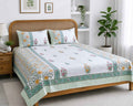 Pure Handblock Cotton Bedsheet – Mint Floral Border - Bedsheet - ChapaSsyahii