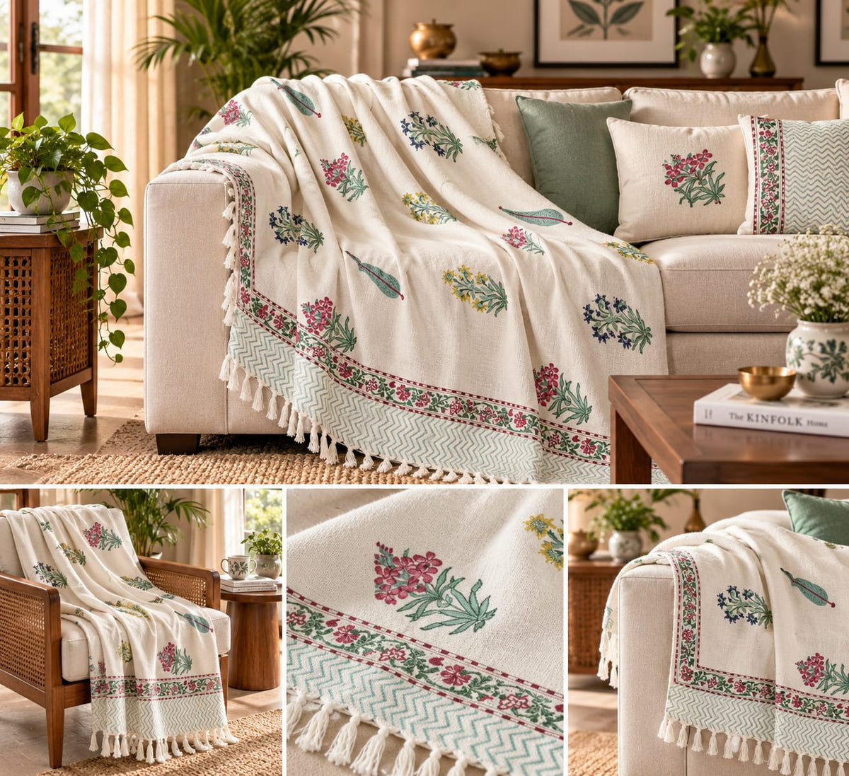 Ivory Wildflower Bouquet Throw