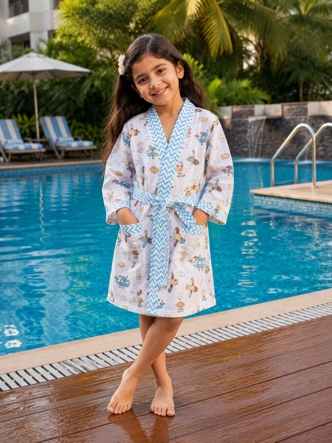 Kids Airplane & Helicopter Cotton Waffle Bathrobe