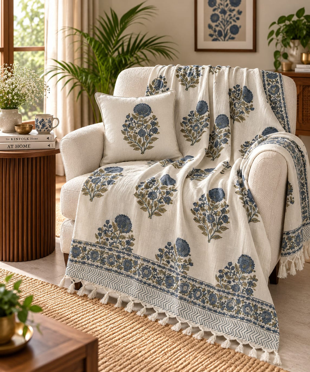 Ivory Bluebell Bouquet Throw