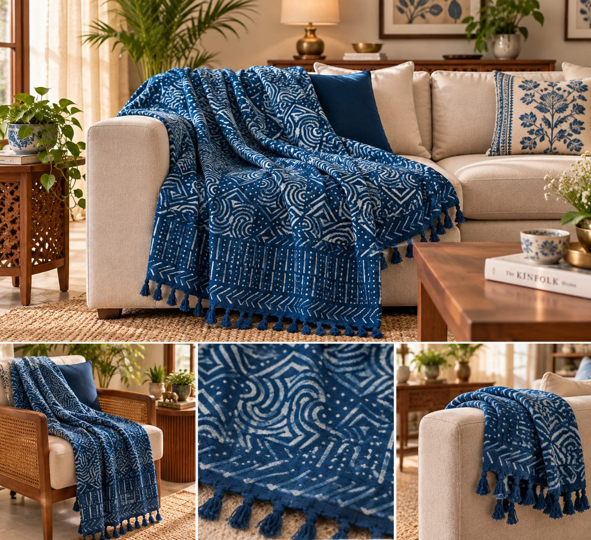 Indigo Labyrinth Block Throw