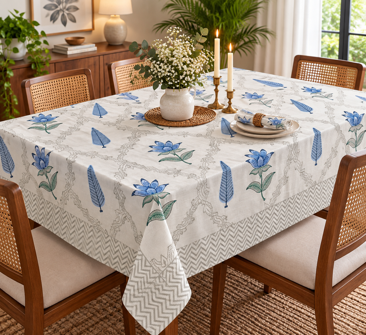 Grey Trellis Lotus - Table Cover - ChapaSsyahii
