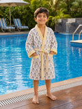 Kids Penguin Print Cotton Waffle Bathrobe