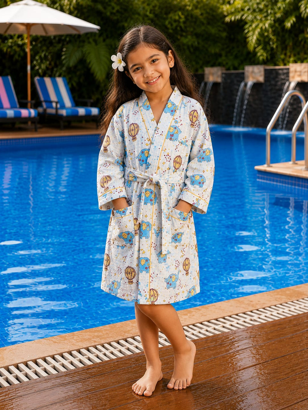 Kids Hot Air Balloon Cotton Waffle Bathrobe