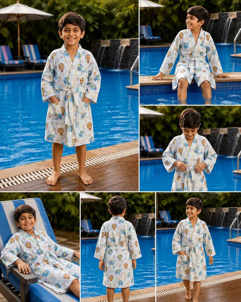 Kids Hot Air Balloon Cotton Waffle Bathrobe