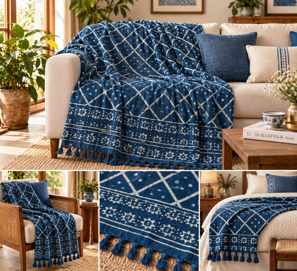 Indigo Trellis Star Throw