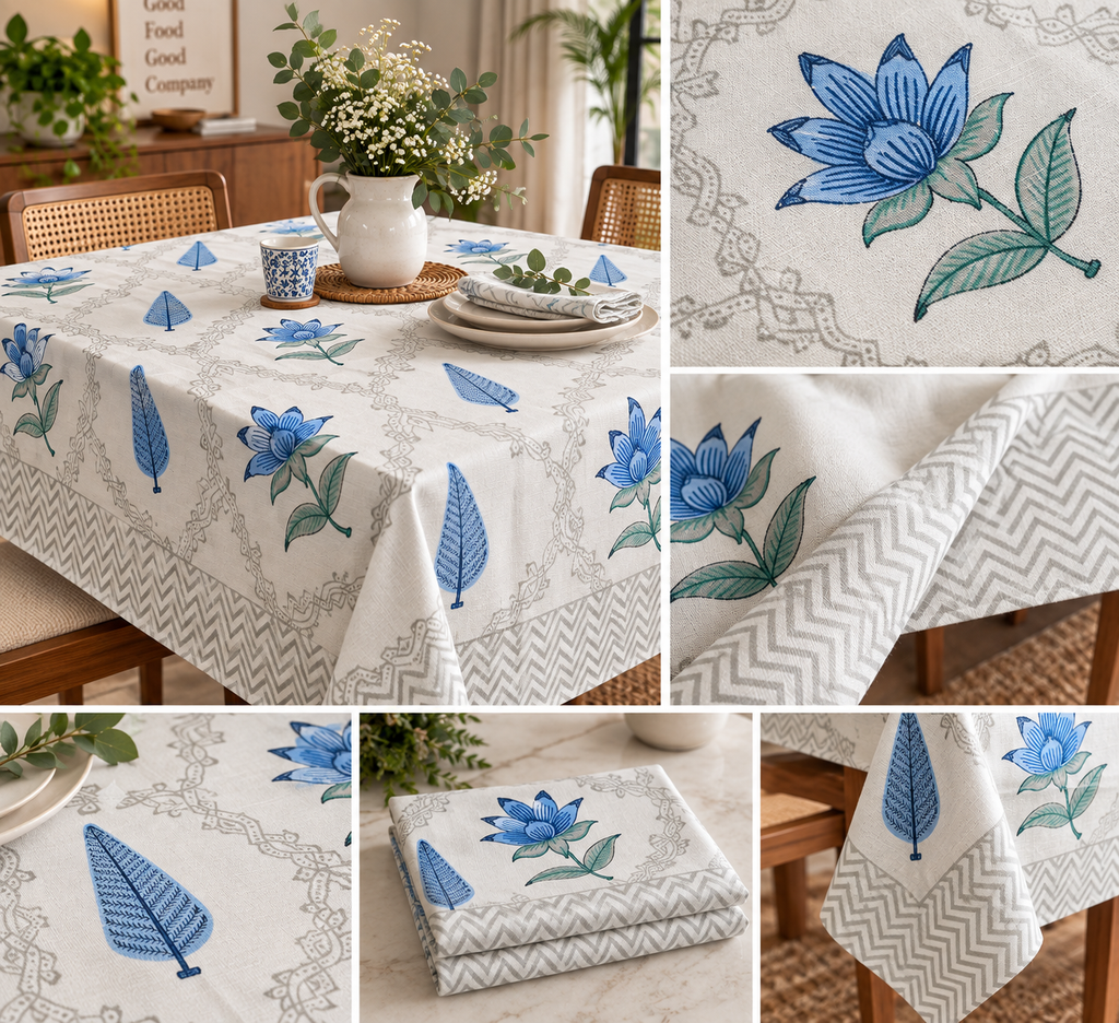 Grey Trellis Lotus - Table Cover - ChapaSsyahii