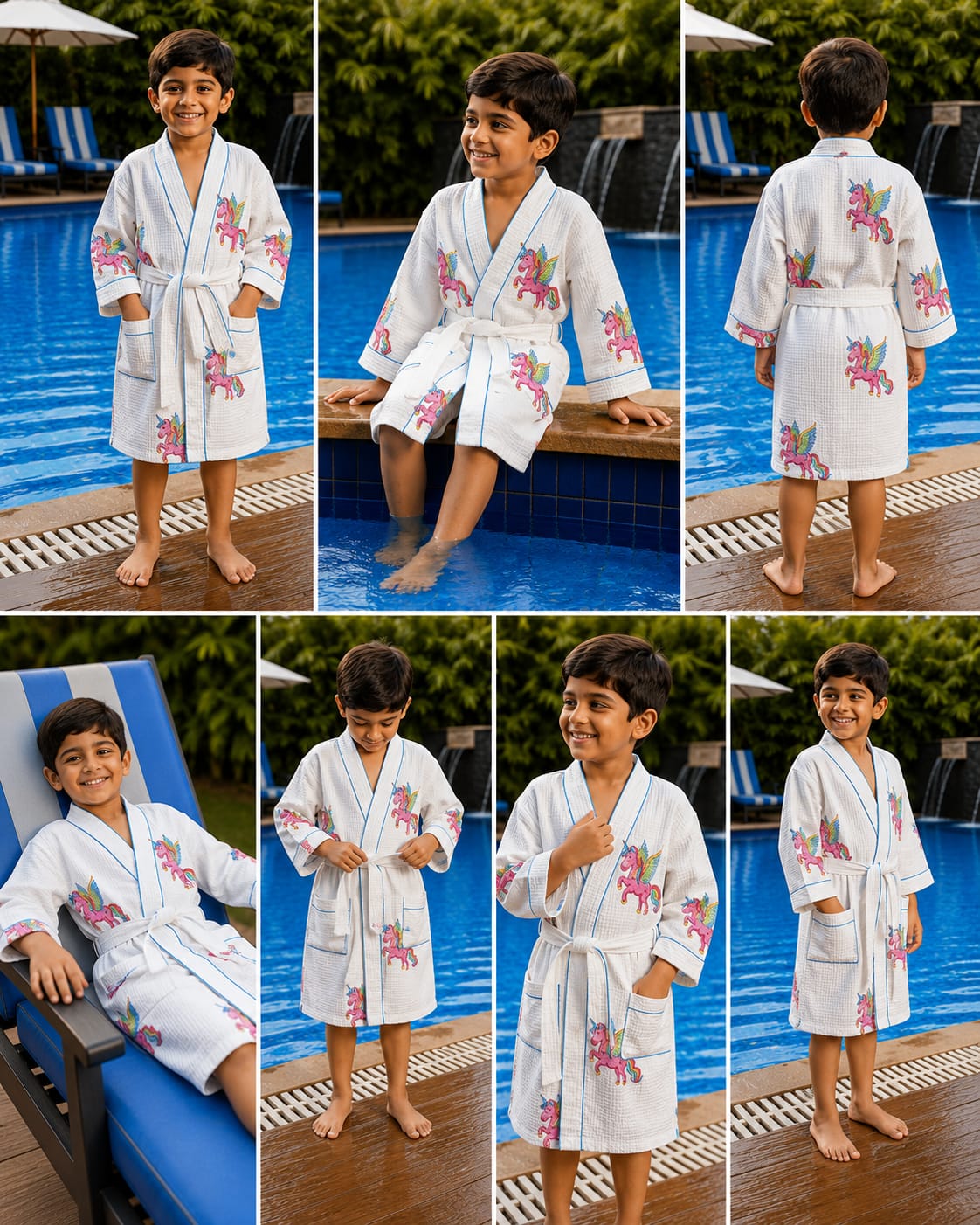 Kids Unicorn Print Cotton Waffle Bathrobe