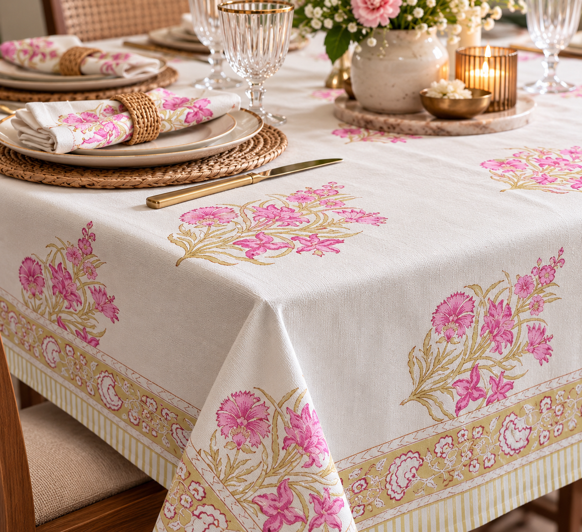 Golden Stem Pink Bouquet - Table Cover - ChapaSsyahii
