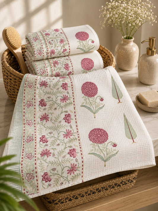 Rose Chrysanthemum Waffle Towel - Bath Towels - ChapaSsyahii