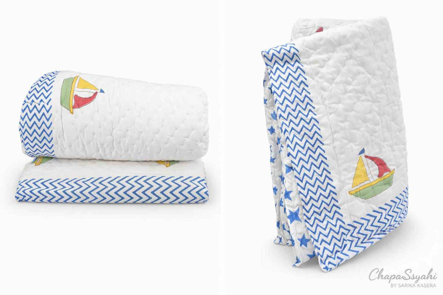 Sailboat Design (Blue Zigzag Border) - Comforters - ChapaSsyahii