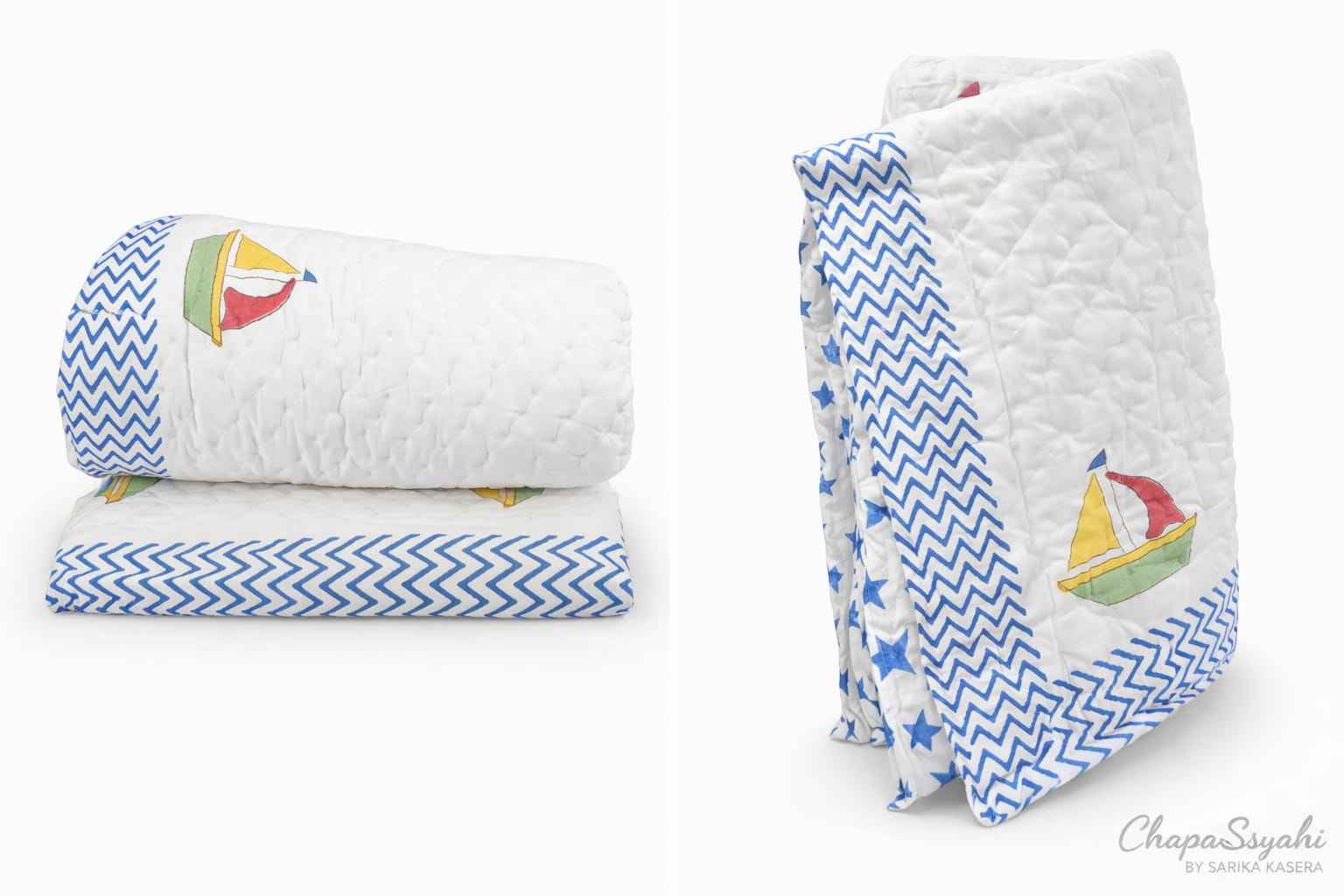 Sailboat Design (Blue Zigzag Border) - Comforters - ChapaSsyahii