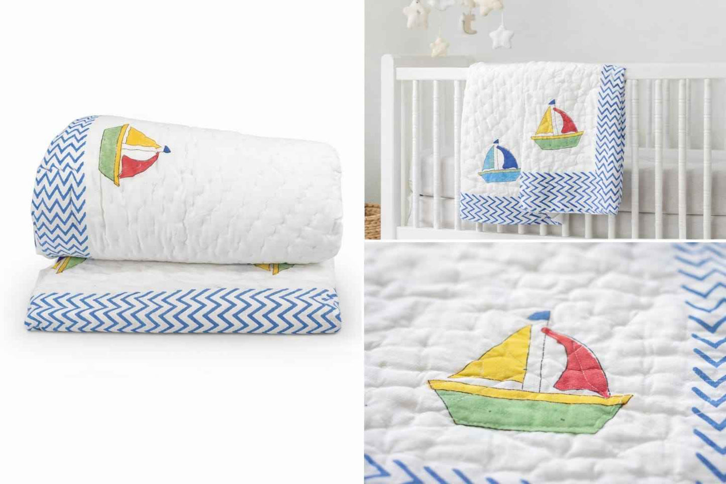 Sailboat Design (Blue Zigzag Border) - Comforters - ChapaSsyahii