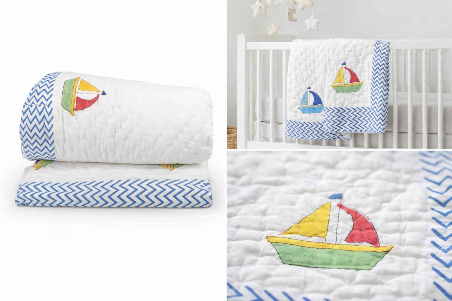 Sailboat Design (Blue Zigzag Border) - Comforters - ChapaSsyahii