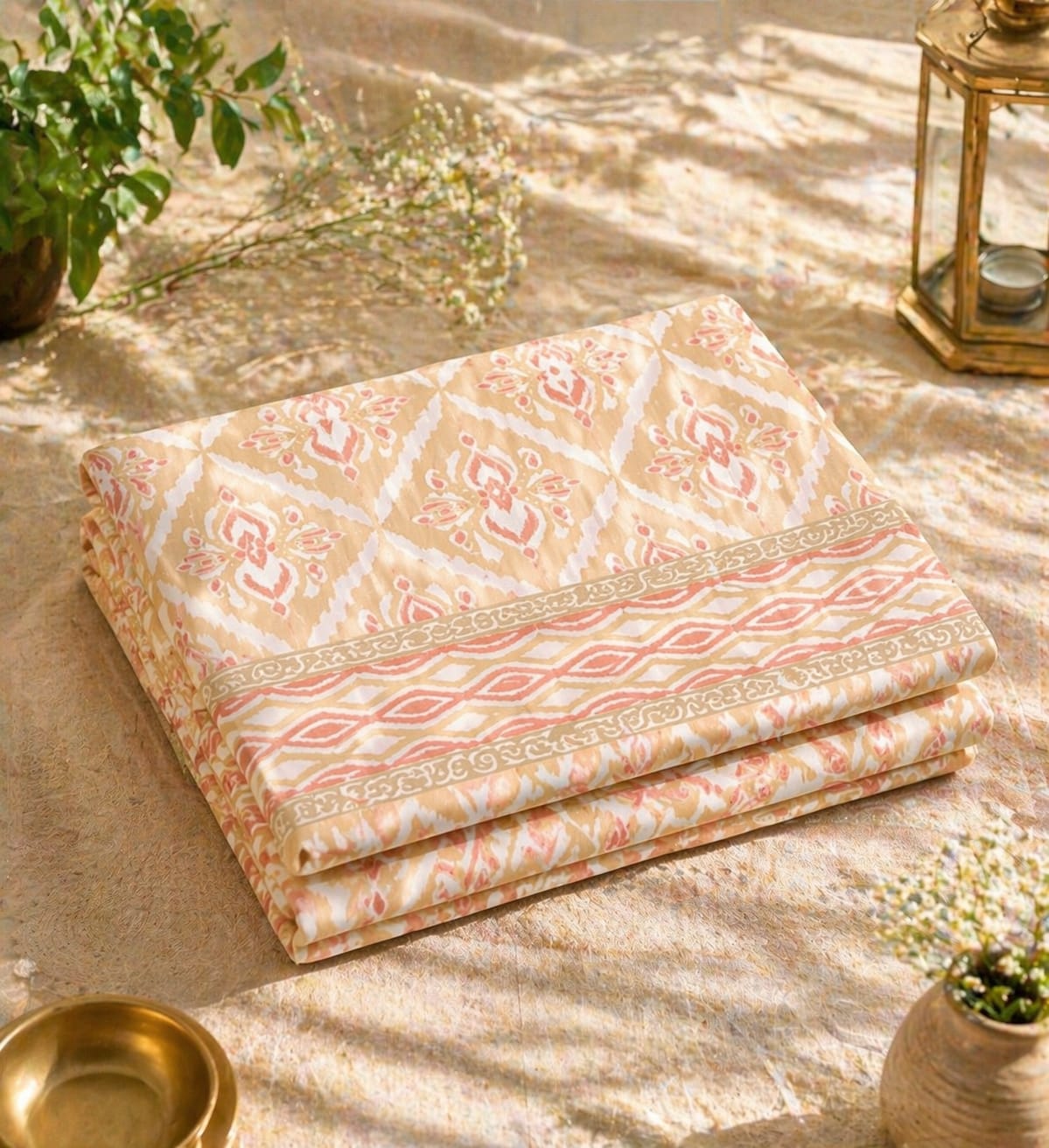 Soft Peach Ikkat Bedsheet - Bedsheet - ChapaSsyahii