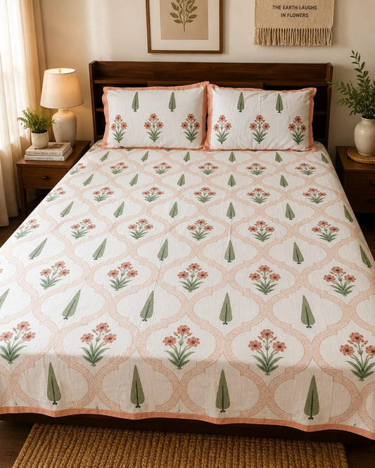 Suraj Vatika Pastel 260 TC Cotton Bedsheet - Bedsheet Set - ChapaSsyahii