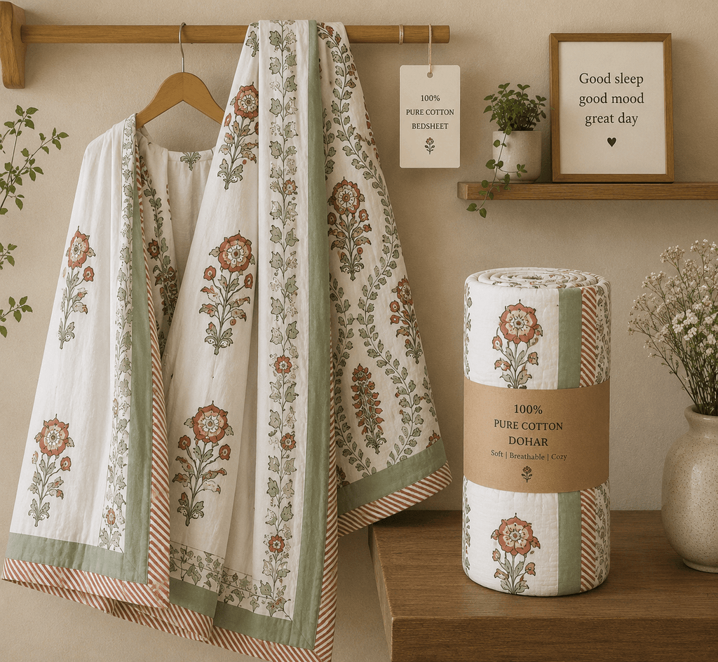 Surkh Bel Floral Dohar and Bedsheet Combo - Dohar and Bedsheet Combo - ChapaSsyahii