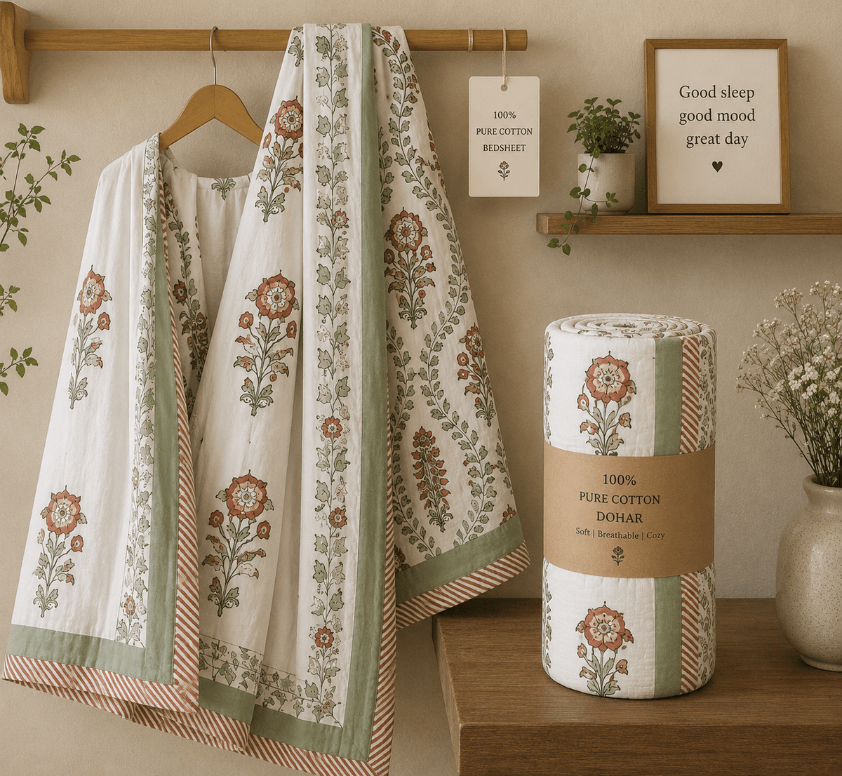 Surkh Bel Floral Dohar and Bedsheet Combo - Dohar and Bedsheet Combo - ChapaSsyahii