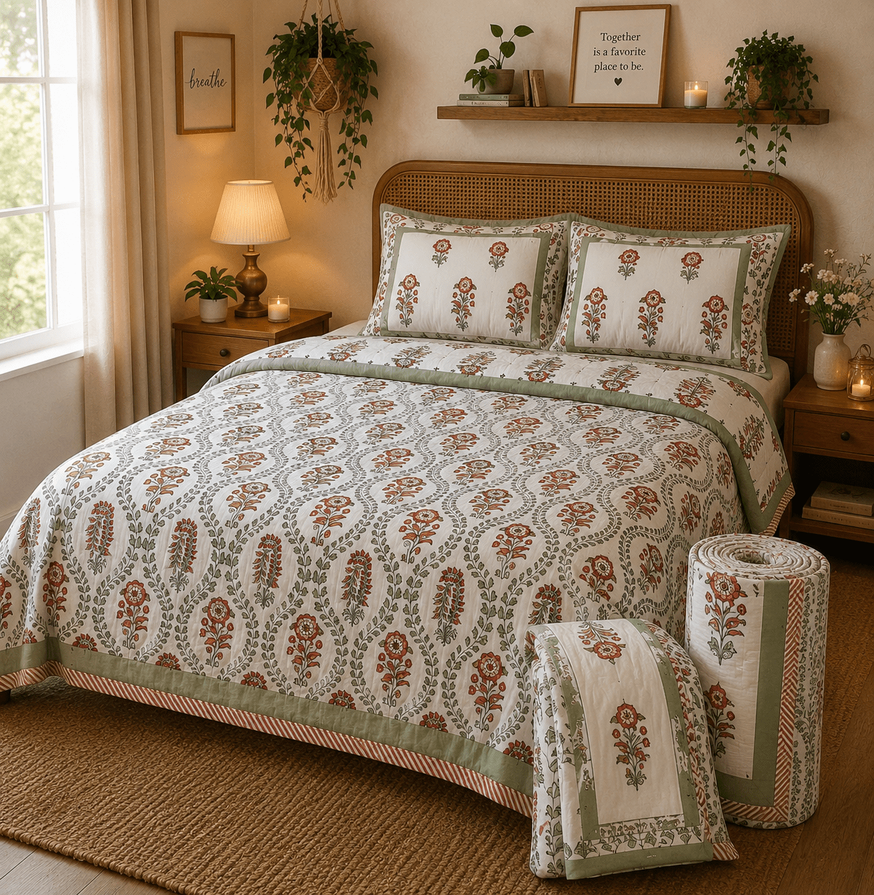 Surkh Bel Floral Dohar and Bedsheet Combo - Dohar and Bedsheet Combo - ChapaSsyahii