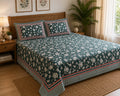 Teal Green Floral Cotton King Size Bedsheet Set with 2 Pillow Covers | 100% Cotton | 225x275 cm | ChapaSSyahii - Bedsheet Set - ChapaSsyahii