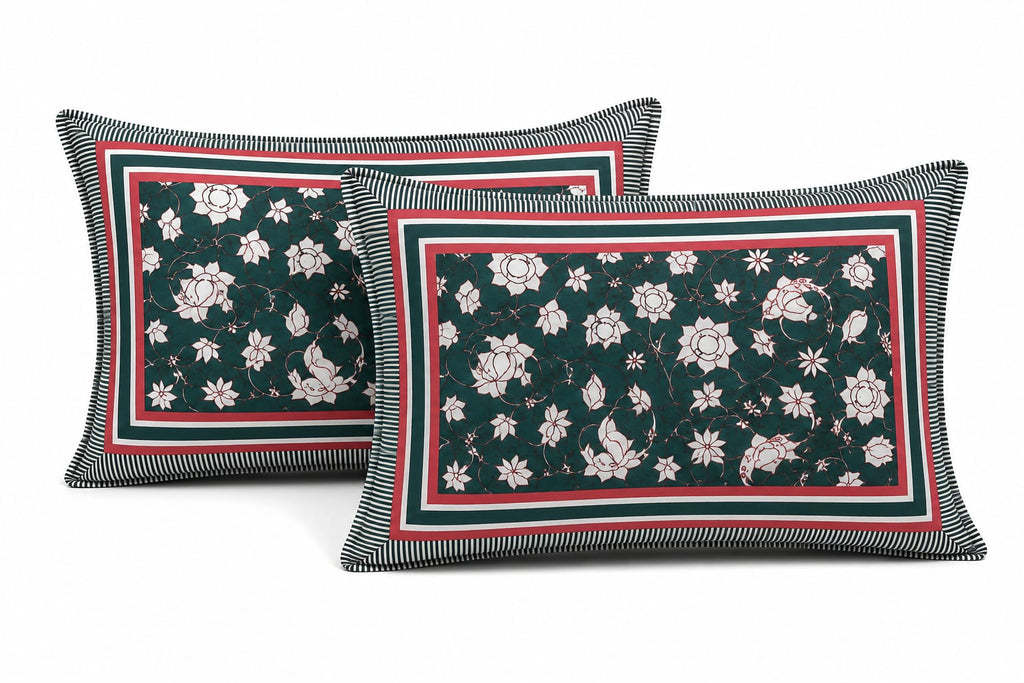 Teal Green Floral Cotton King Size Bedsheet Set with 2 Pillow Covers | 100% Cotton | 225x275 cm | ChapaSSyahii - Bedsheet Set - ChapaSsyahii