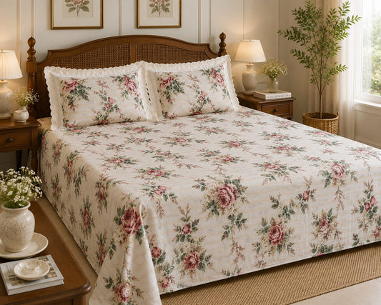 Tudor Rose Bloom - Cotton King Size Bedsheet - ChapaSSyahii - King Size Bedsheet - ChapaSsyahii