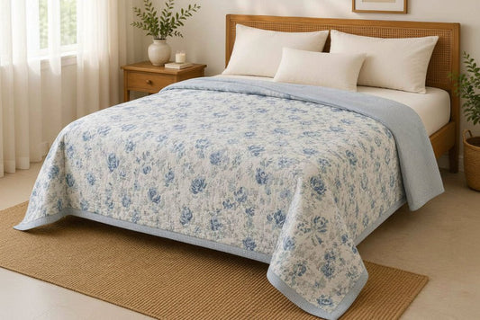 Vintage Rose Garden Handblock Reversible Dohar - Dohar - ChapaSsyahii
