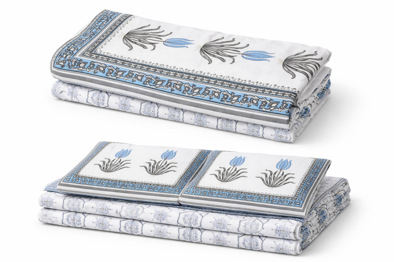 White & Blue Lotus - Bedsheet Set - ChapaSsyahii