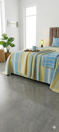 Yellow & Sky Blue Stripe Handloom Bedsheet Set - Bedsheet Set - ChapaSsyahii